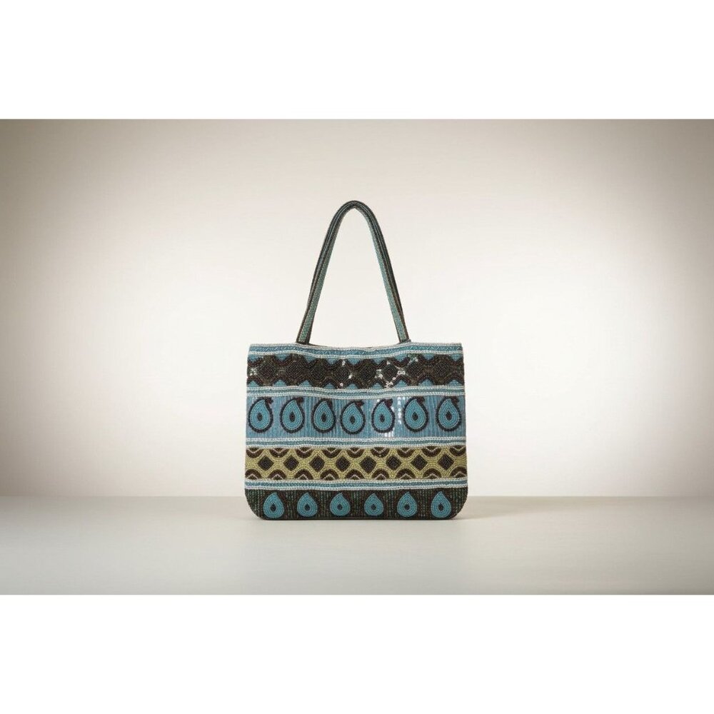 Christiana Beaded Boho Shoulder Bag 13"x10" With 6.5" Drop Multicolor Teardrop &